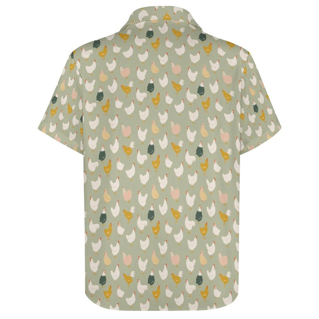 Chicken Life Women's Short-Sleeve Button Up Shirt Women's Short-Sleeve Button Up Shirt animal Birds Printed Offshore