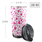 Pink Hearts On White - 20oz Mobile Tumbler with Lid (Black Lock)