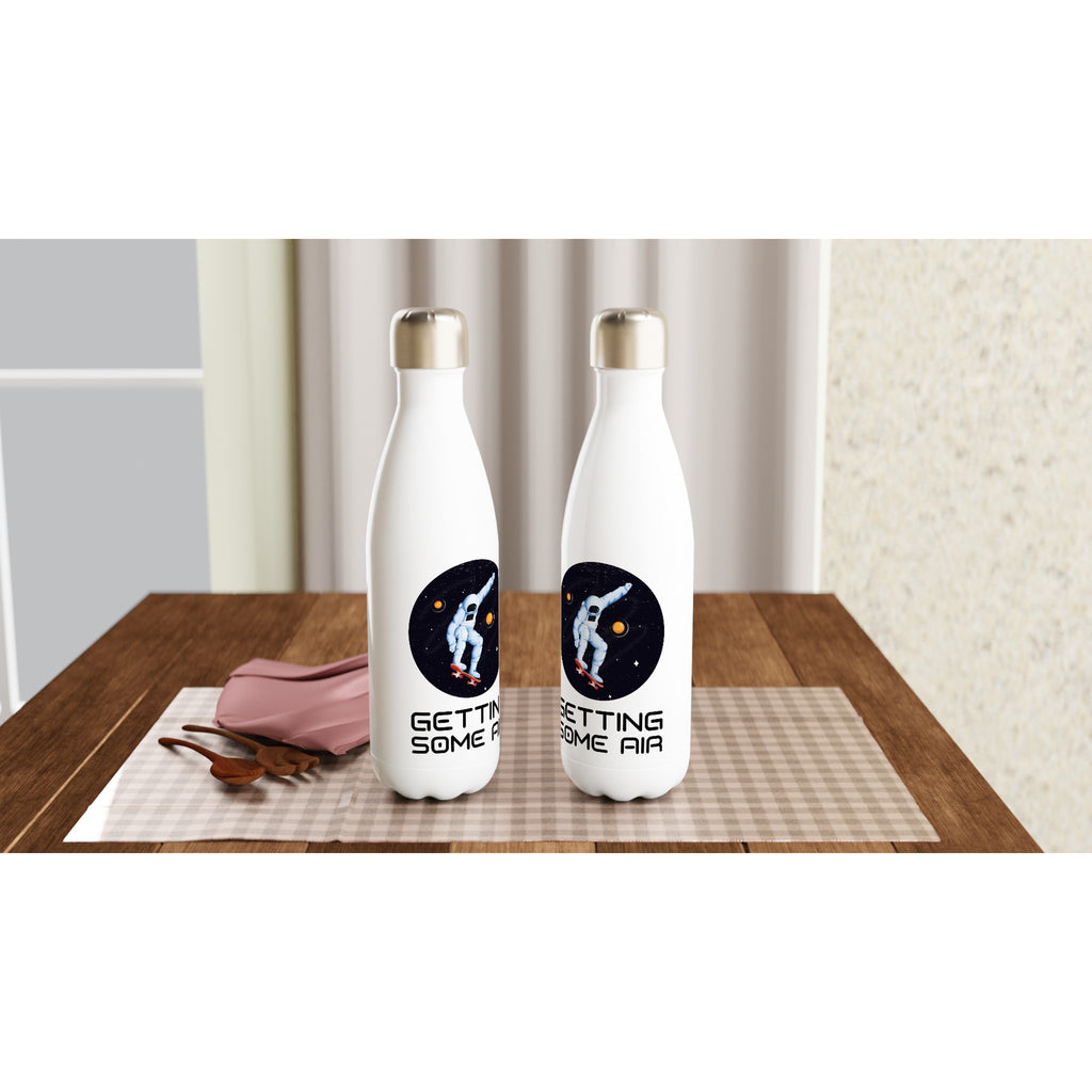 Astronaut Skater, Getting Some Air - White 17oz Stainless Steel Water Bottle White Water Bottle Globally Fulfilled Space