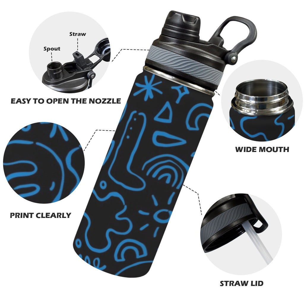 Blue Squiggle - Insulated Water Bottle with Dual-Use Lid (18oz) Insulated Water Bottle with Dual-Use Lid (18oz) Printed Offshore