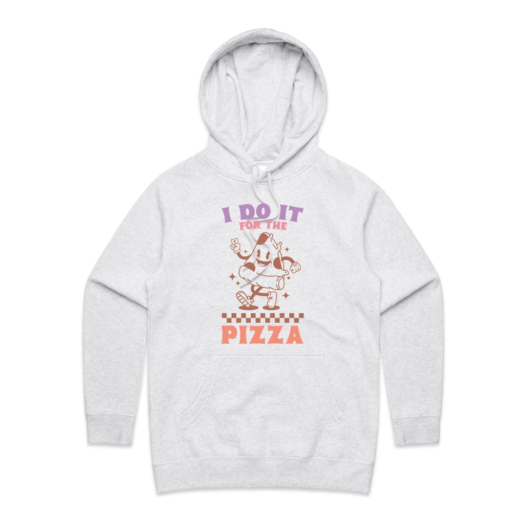 I Do It For The Pizza - Womens Hoodie White Marle Womens Hoodie Fitness Food Printed In Australia