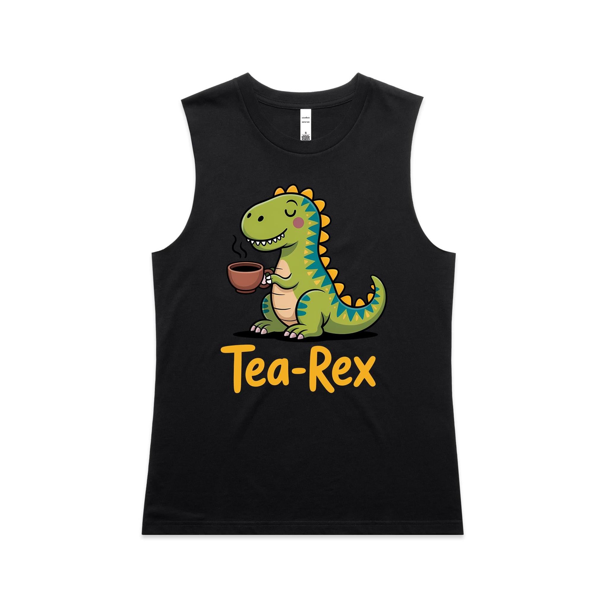 Tea Rex - AS Colour Women's Maple Tank Black Womens Maple Tank Top animal Printed In Australia Tea