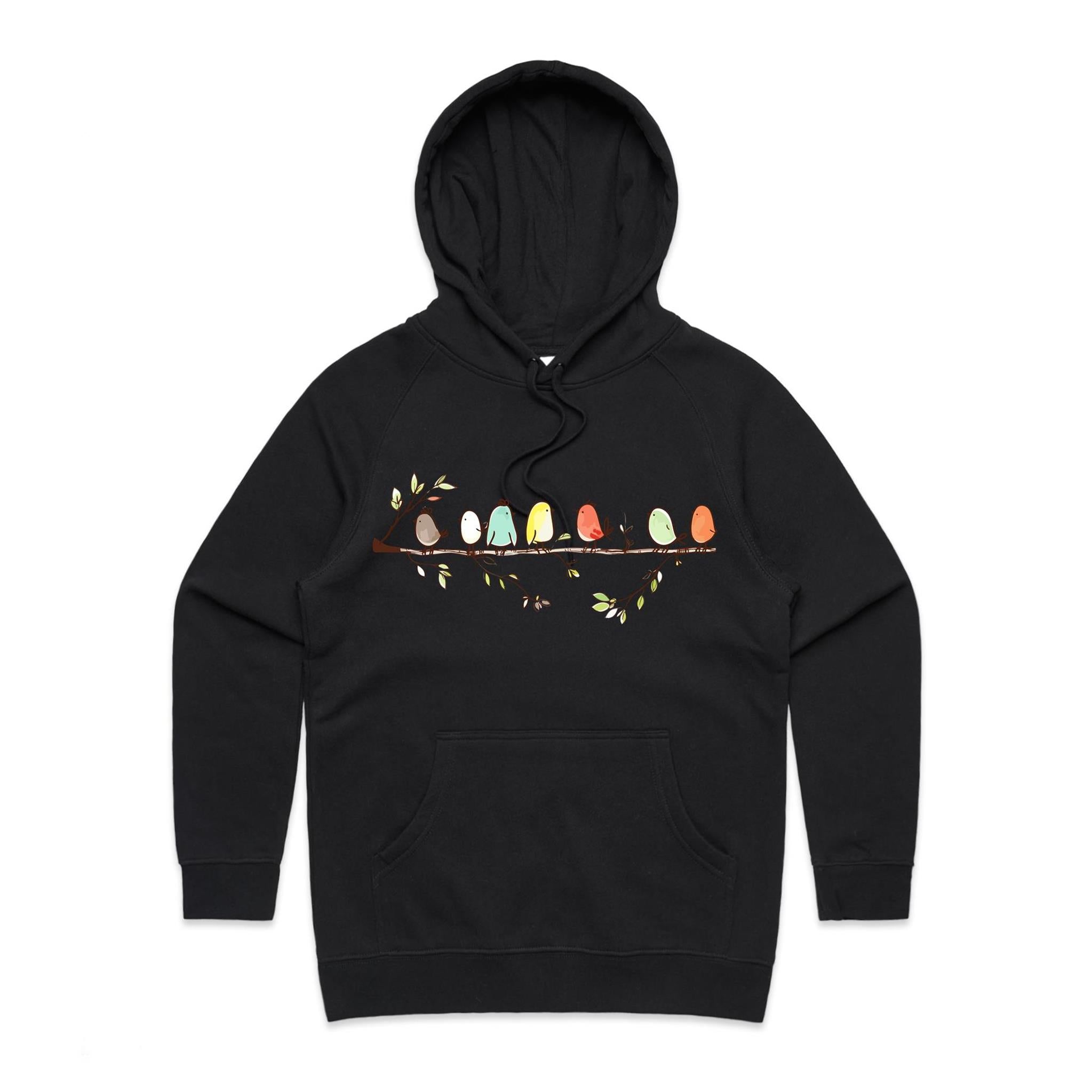 Birds On A Branch - Womens Hoodie Black Womens Hoodie animal Printed In Australia