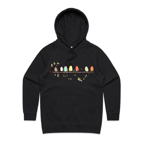 Birds On A Branch - Womens Hoodie Black Womens Hoodie animal Printed In Australia