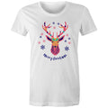 Merry Christmas Deer - Womens T-shirt White Womens Christmas T-shirt Christmas Printed In Australia
