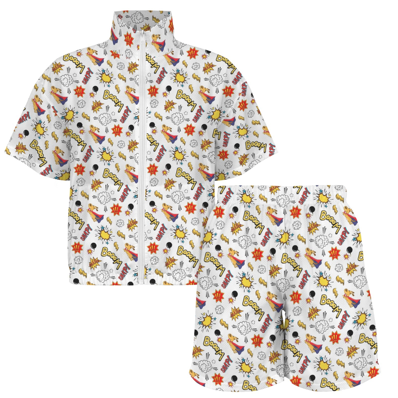Super Dog Women's Windbreaker Short Set Women's Windbreaker Short Set animal comic Printed Offshore