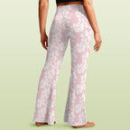 Pink Hawaiian Floral High Waist Crossover Tummy Control Flare Leggings High Waist Flare Leggings Plants Printed Offshore