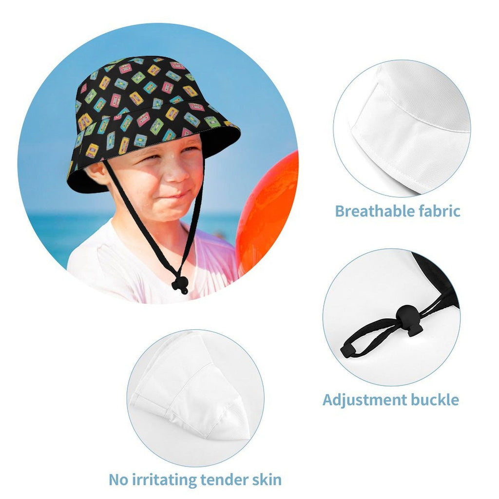 Colourful Cassette Tapes Kids Bucket Hat Kids Bucket Hat Music Printed Offshore Retro