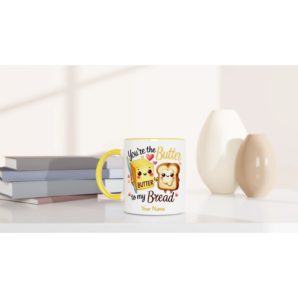 Personalised - You're The Butter To My Bread, Valentine - White 11oz Ceramic Mug with Colour Inside Personalised 11oz Mug