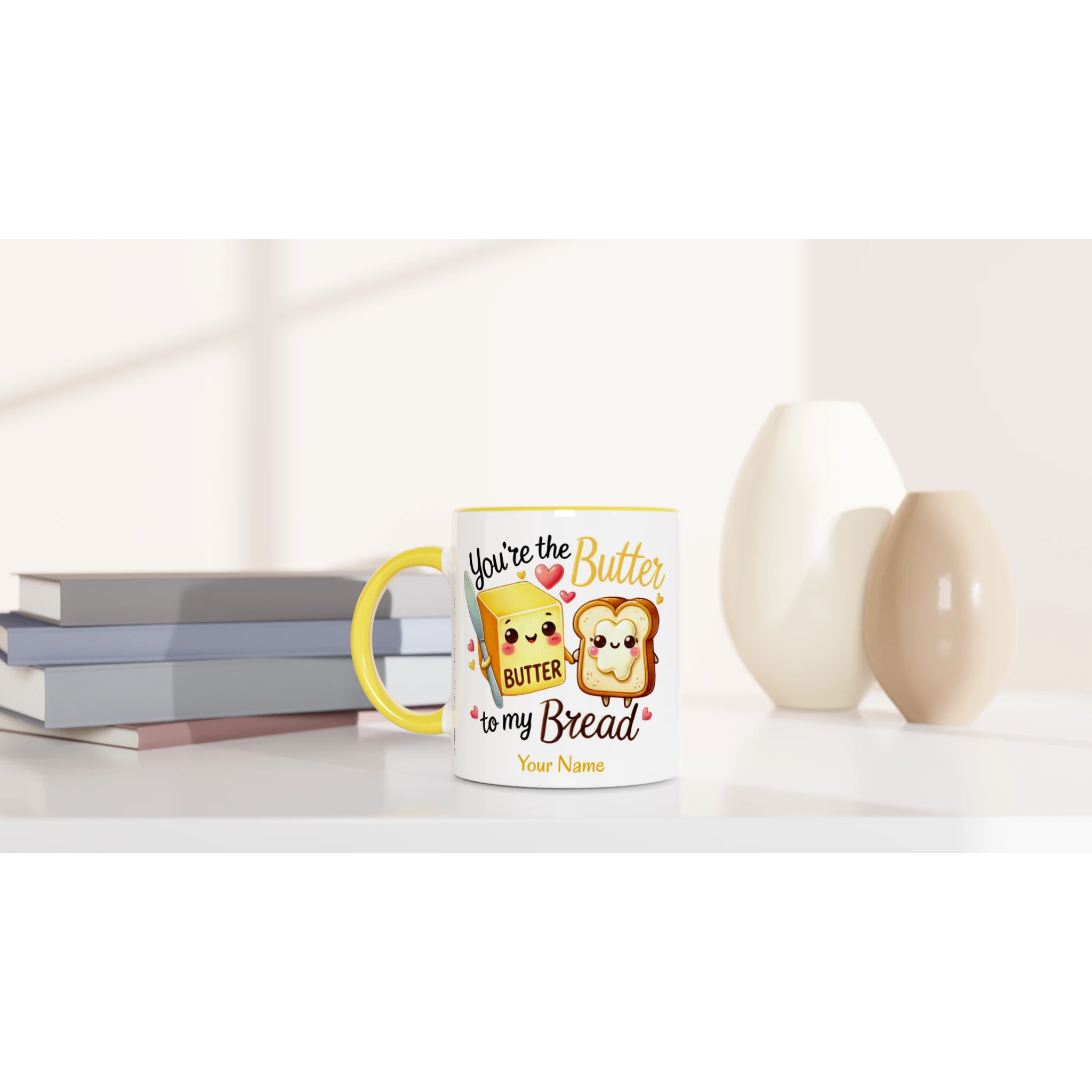 Personalised - You're The Butter To My Bread, Valentine - White 11oz Ceramic Mug with Colour Inside Personalised 11oz Mug