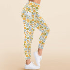 Retro Boho Flower Women's High Waist Pockets Yoga Leggings Women's High Waist Pockets Yoga Leggings Plants Printed Offshore