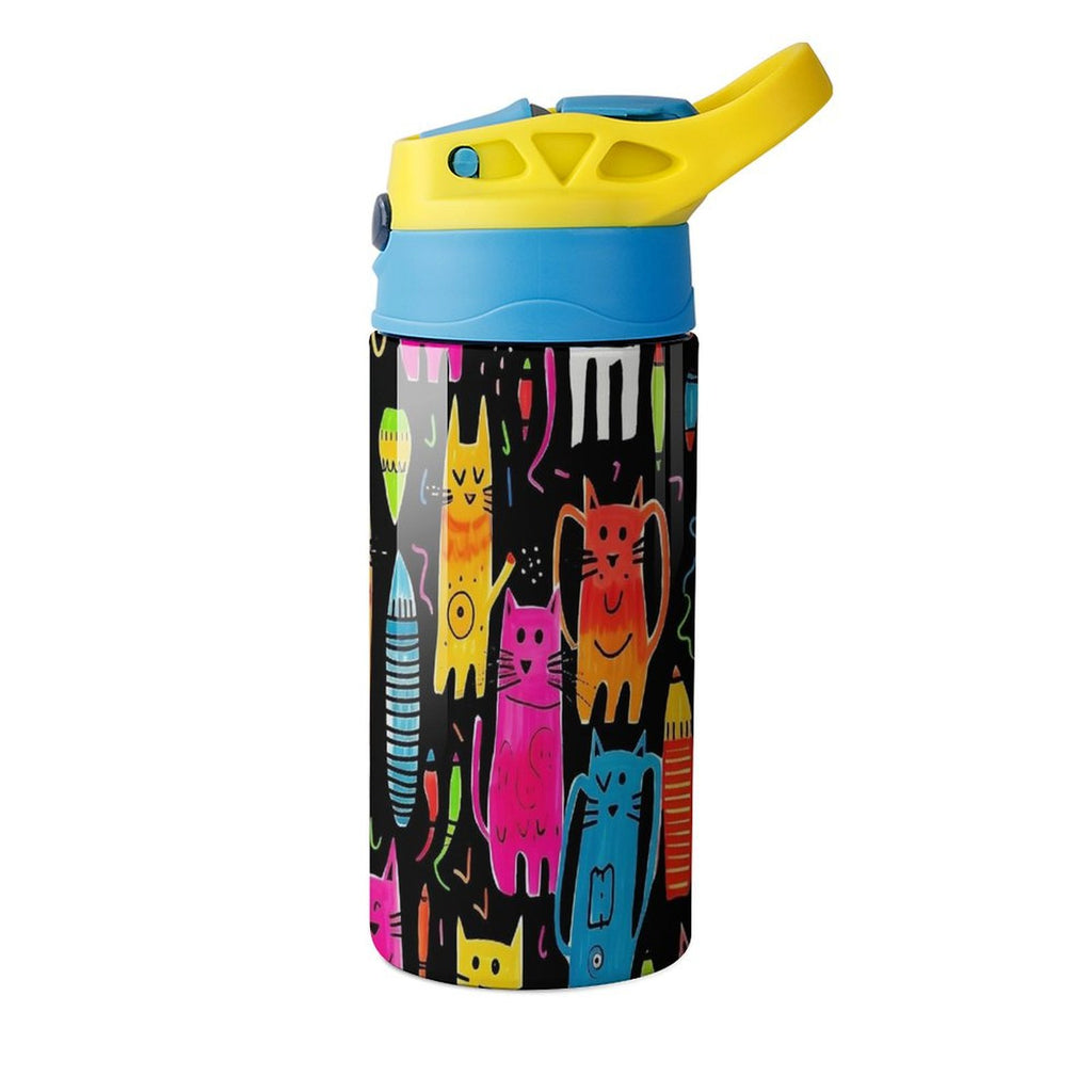 Colourful Cats - Little Kids Water Bottle Little Kids Water Bottle animal Printed Offshore