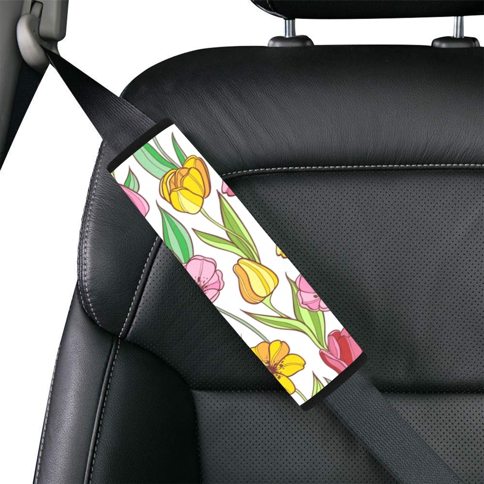 Pink And Yellow Flowers Car Seat Belt Cover 7''x10'' (Pack of 2) Car Seat Belt Cover 7x10 (Pack of 2) Plants Printed Offshore