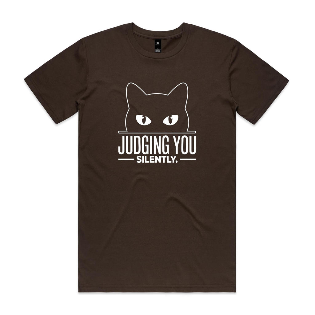 Judging You Silently Cat Men's AS Colour T-shirt Dark Chocolate Mens T-shirt animal Printed In Australia