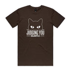 Judging You Silently Cat Men's AS Colour T-shirt Dark Chocolate Mens T-shirt animal Printed In Australia