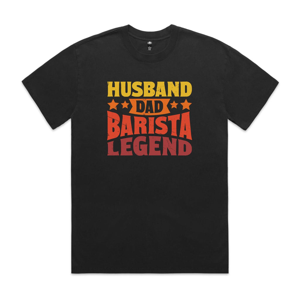 Husband, Dad, Barista, Legend AS Colour Heavy Faded Tee Unisex Faded Black Heavy Faded T-shirt Coffee Dad Printed In Australia