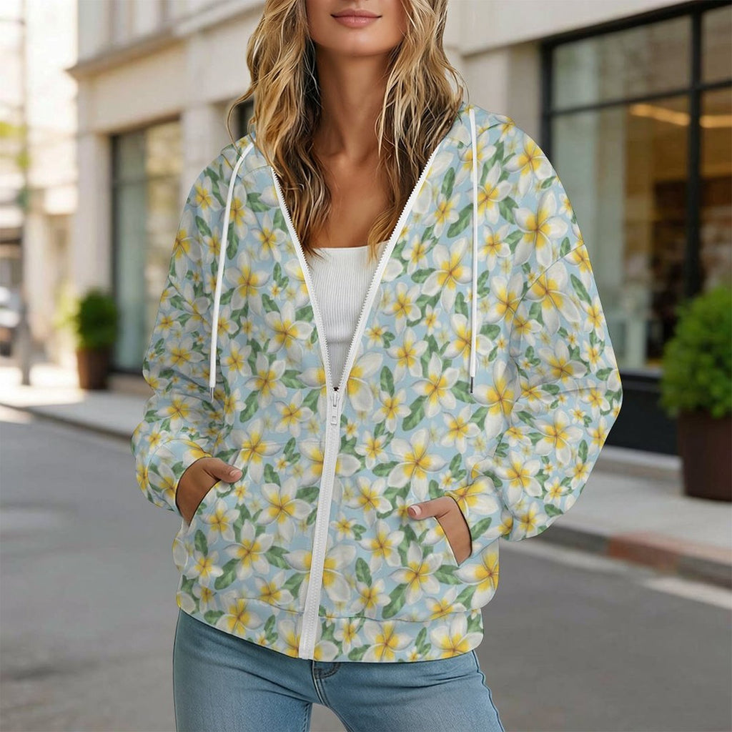 Delicate Frangipani Women's Full-Zip Hoodie