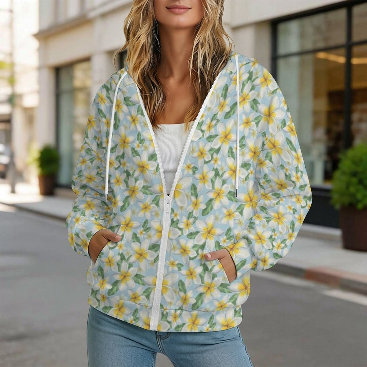 Delicate Frangipani Women's Full-Zip Hoodie