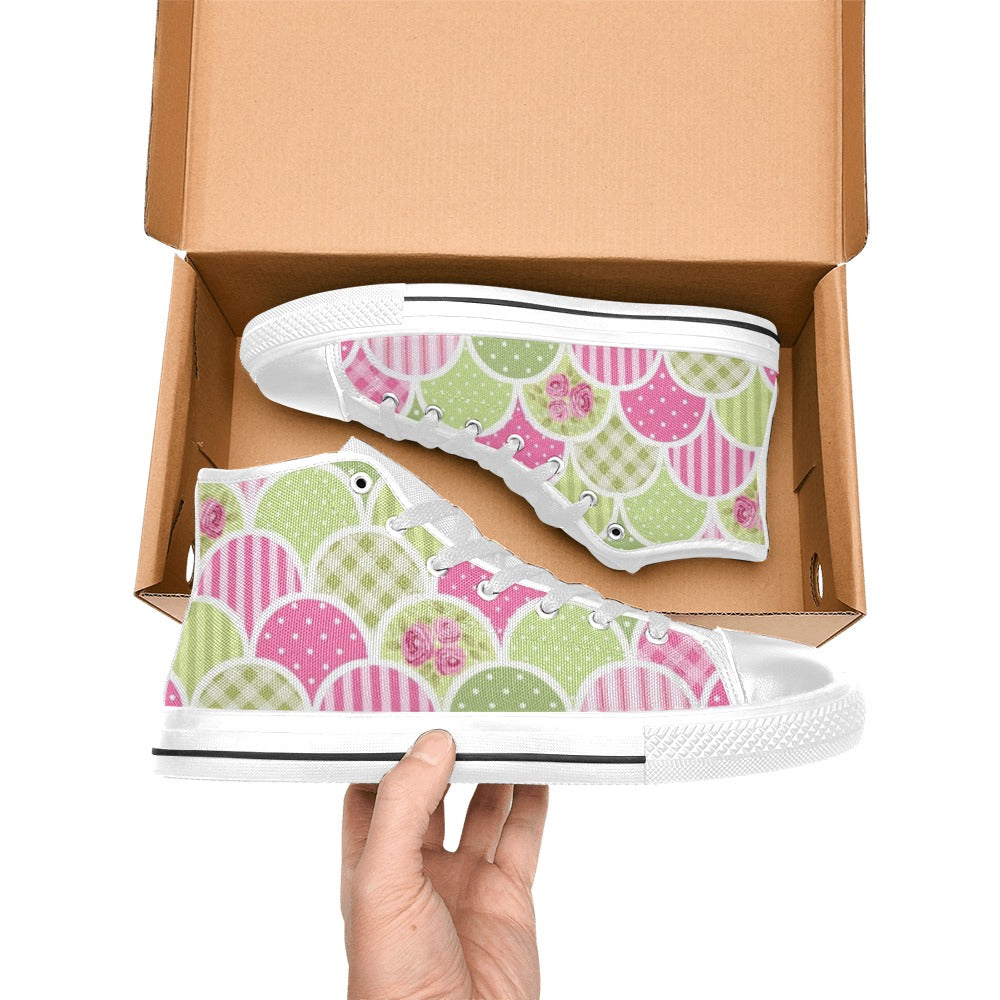Floral Tabs - Kids High Top Canvas Shoes