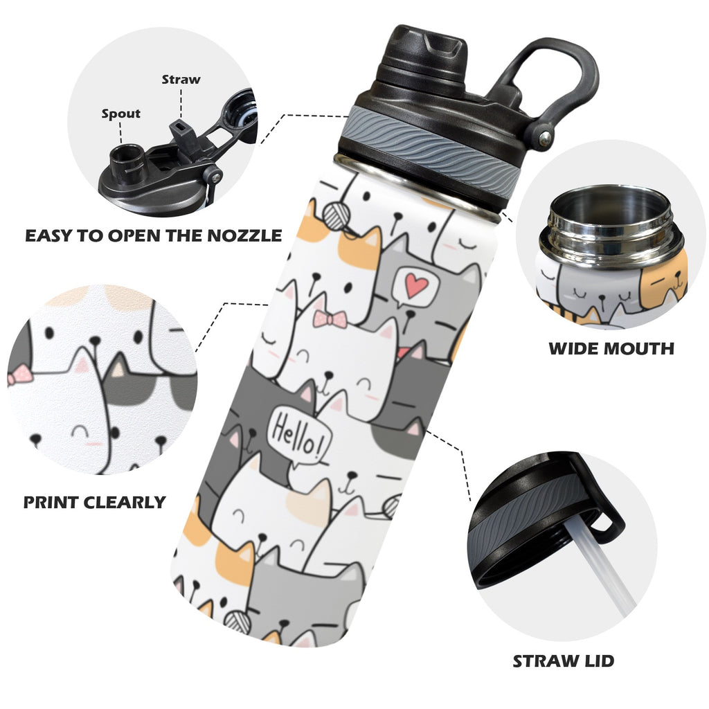 Cat Hello Insulated Water Bottle with Dual-Use Lid (18oz) Insulated Water Bottle with Dual-Use Lid (18oz) animal Printed Offshore