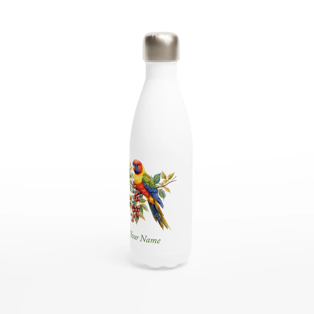 Personalise - Lorikeet, Australian Birds - White 17oz Stainless Steel Water Bottle Personalised Water Bottle animal Globally Fulfilled