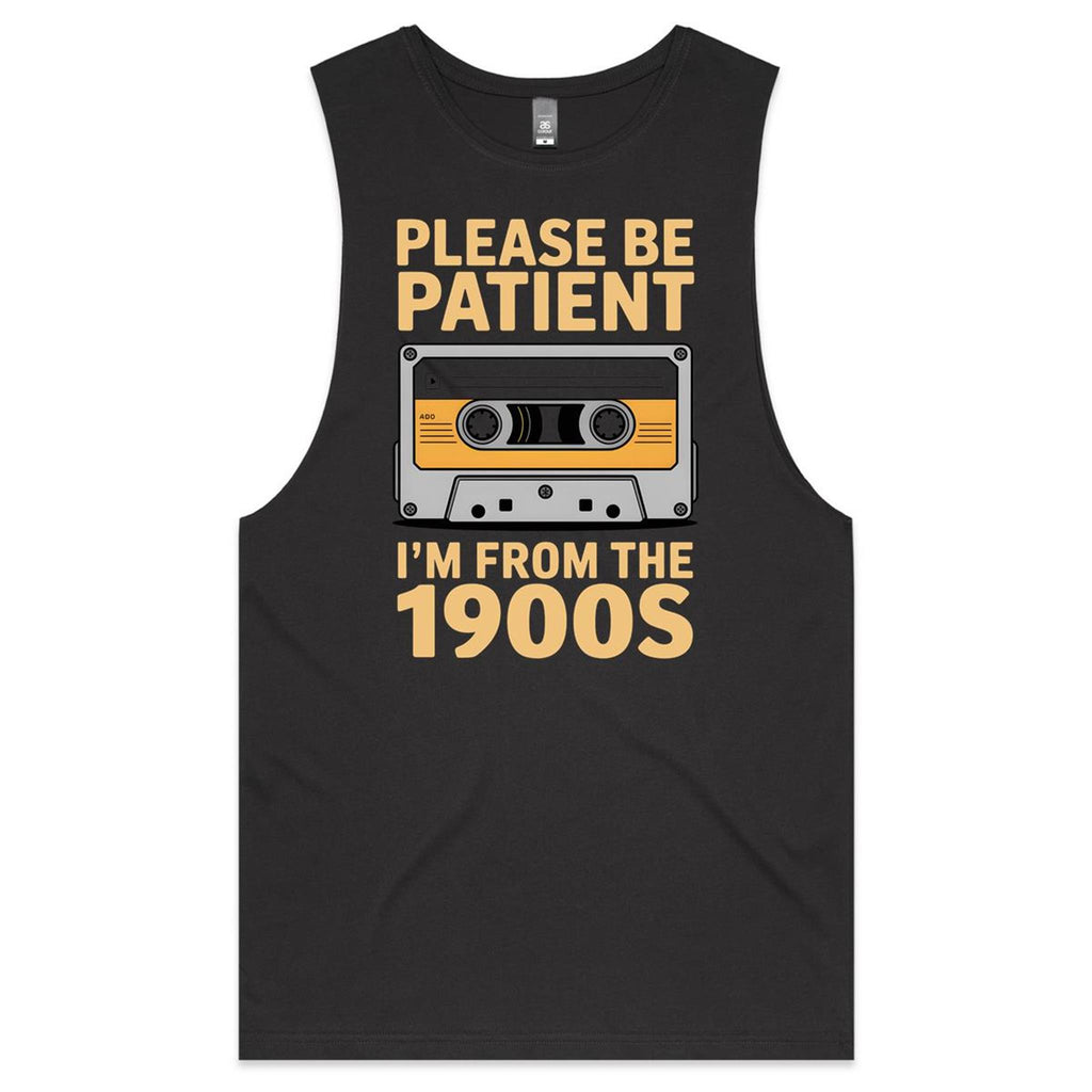 Please Be Patient, I'm From The 1900's Mens Men's AS Colour Drop Arm Tank Top Coal Drop Arm Tank Top Music Printed In Australia Retro