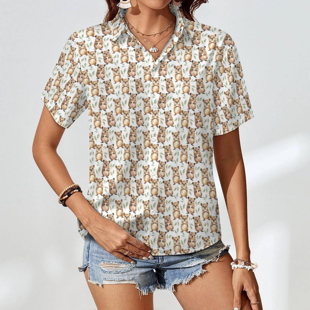 Quokkas Women's Collared Pocketless Short Sleeve Shirt