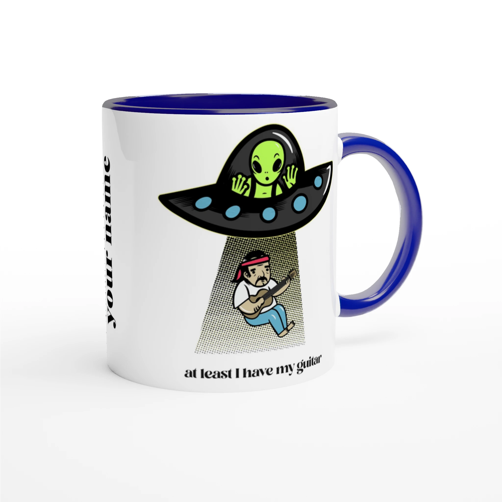 Personalised - Guitarist Alien Abduction - White 11oz Ceramic Mug with Colour InsidePersonalised - Personalised 11oz Mug customise Globally Fulfilled Music personalise Sci Fi