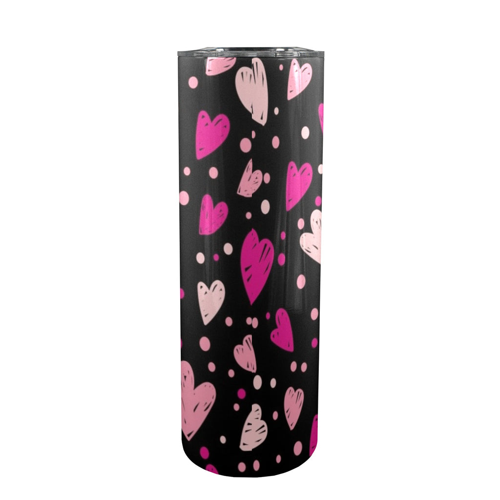 Pink Hearts - 20oz Tall Skinny Tumbler with Lid and Straw