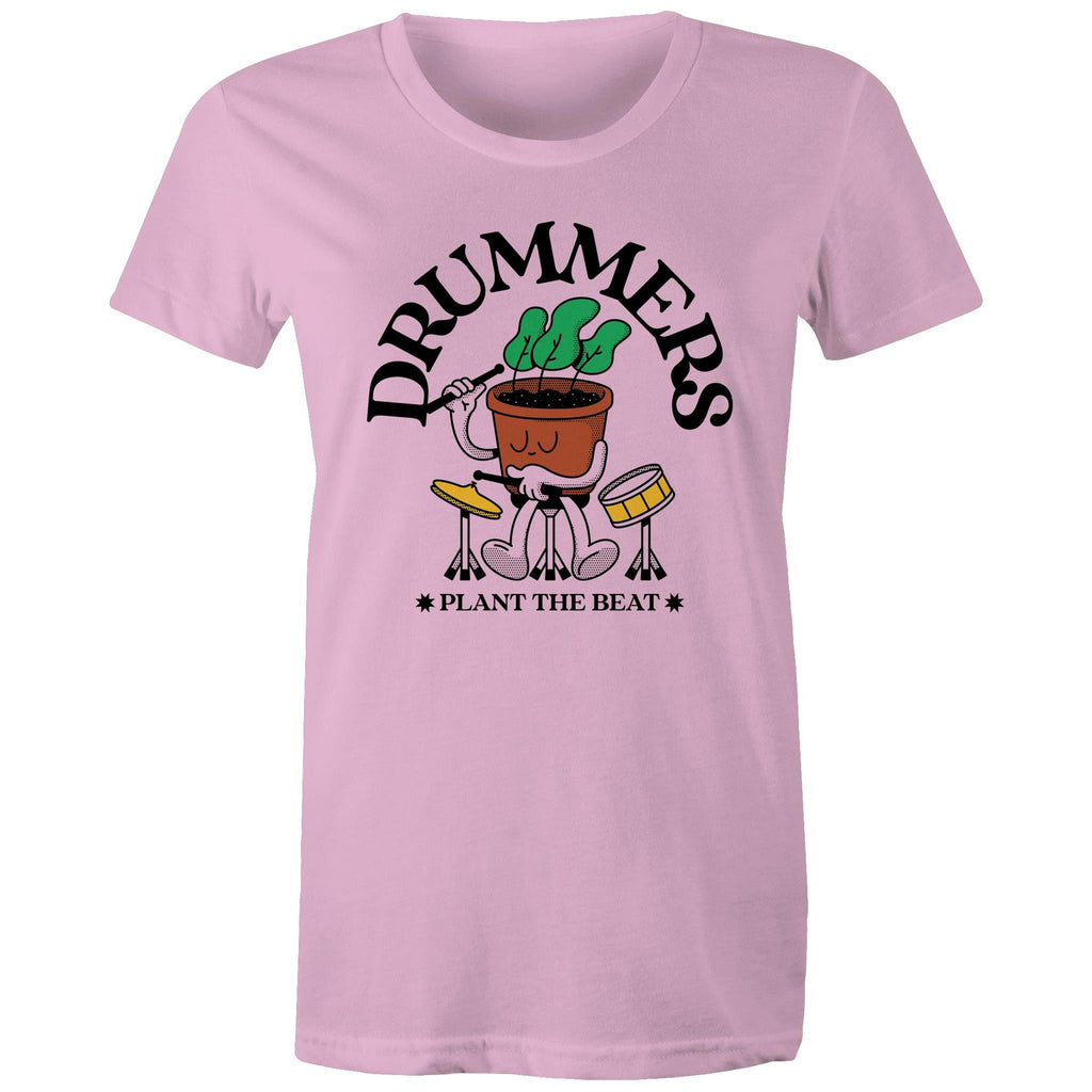 Drummers Plant The Beat - Womens T-shirt Pink Womens T-shirt Music Printed In Australia