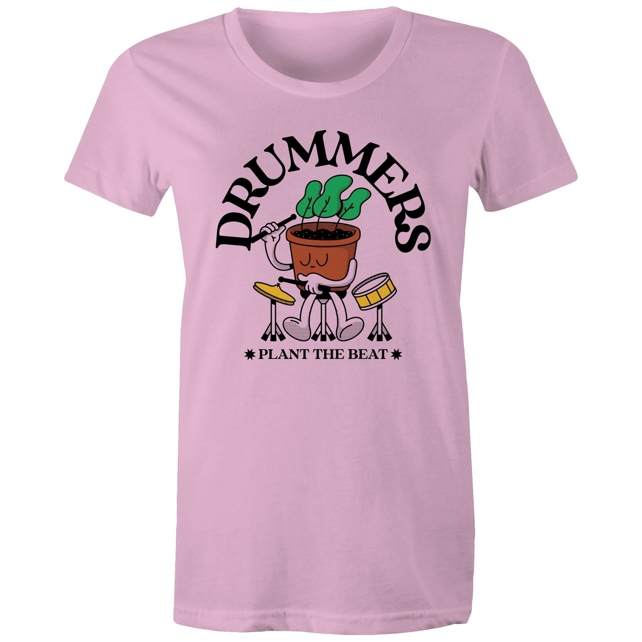 Drummers Plant The Beat - Womens T-shirt Pink Womens T-shirt Music Printed In Australia