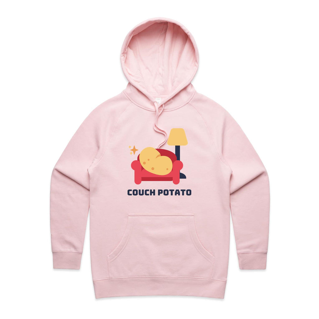 Couch Potato - Womens Hoodie Pink Womens Hoodie Printed In Australia
