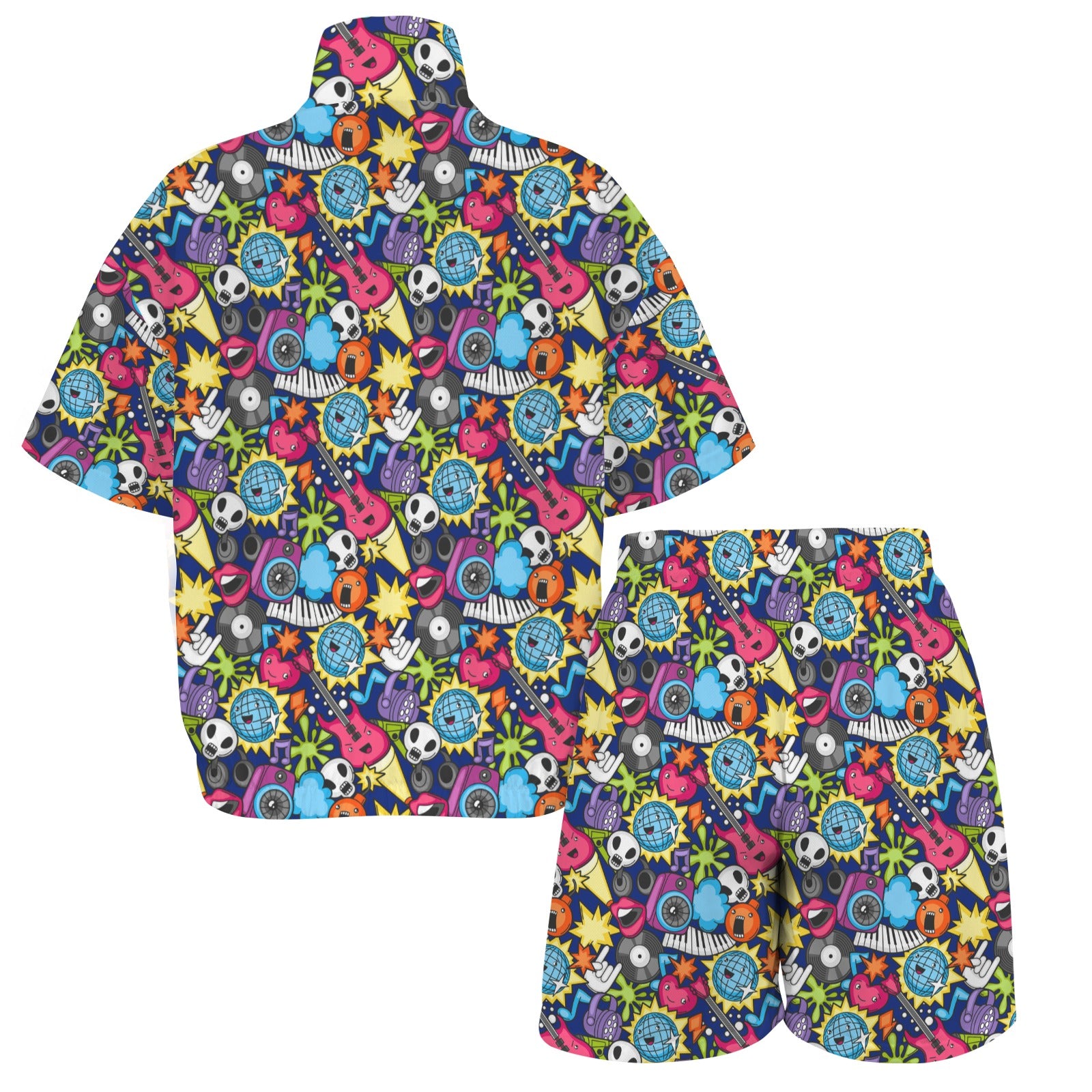 Sticker Music Women's Windbreaker Short Set Women's Windbreaker Short Set Music Printed Offshore