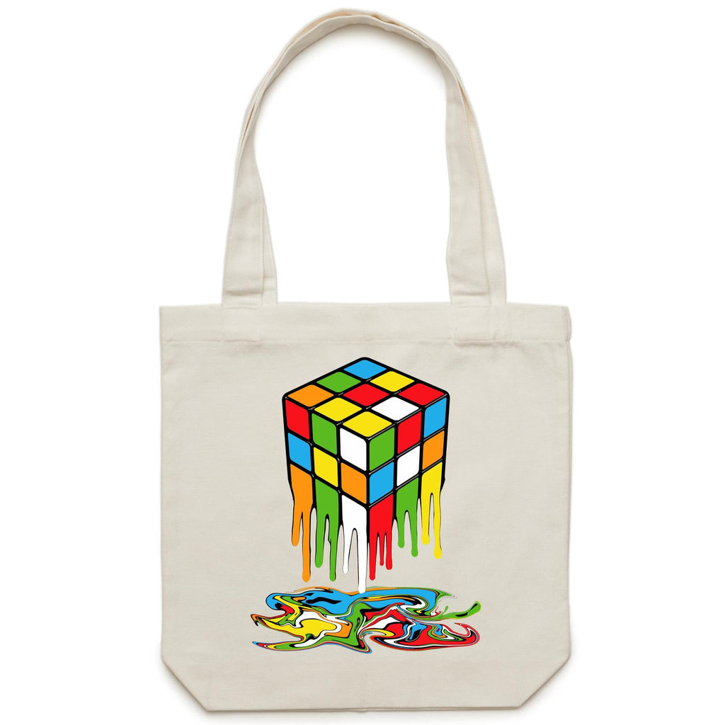 Melting Game Cube - Canvas Tote Bag Cream One Size Tote Bag Printed In Australia
