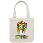 Melting Game Cube - Canvas Tote Bag Cream One Size Tote Bag Printed In Australia
