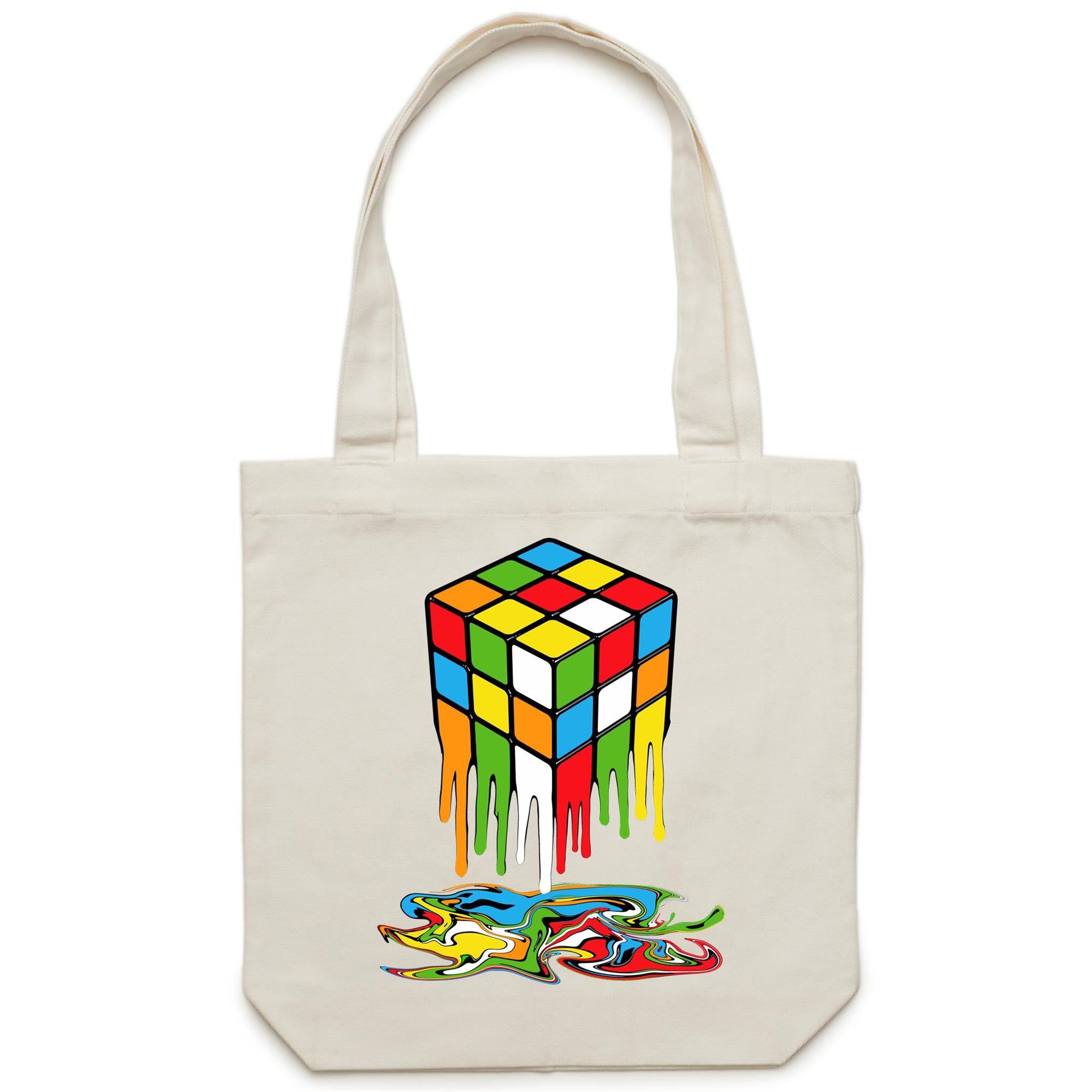 Melting Game Cube - Canvas Tote Bag Cream One Size Tote Bag Printed In Australia
