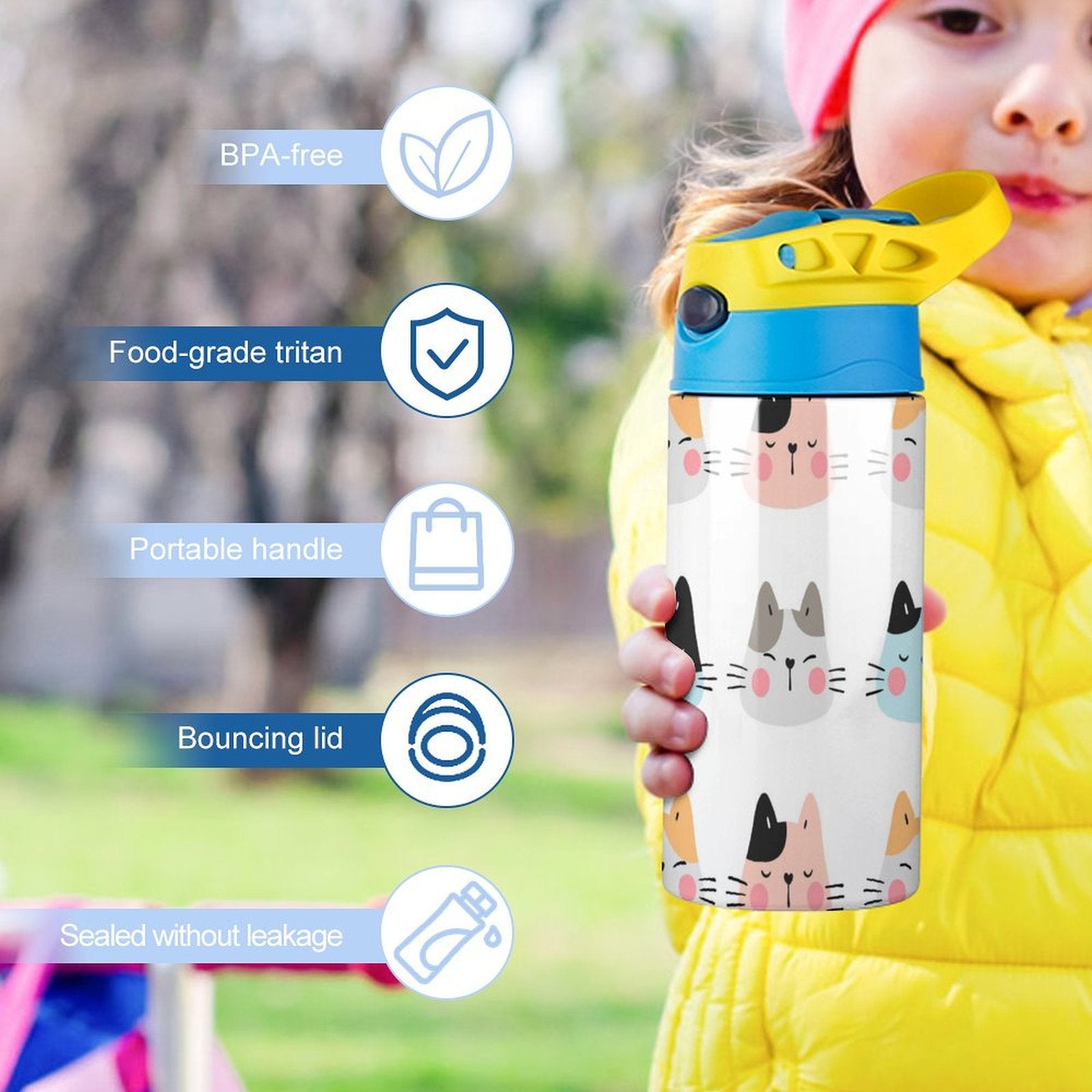 Cat Faces - Little Kids Water Bottle Little Kids Water Bottle animal Printed Offshore