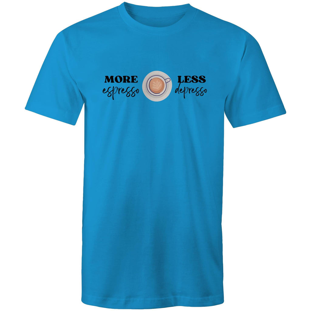 More Espresso Less Depresso - Mens T-Shirt Arctic Blue Mens T-shirt Coffee Printed In Australia