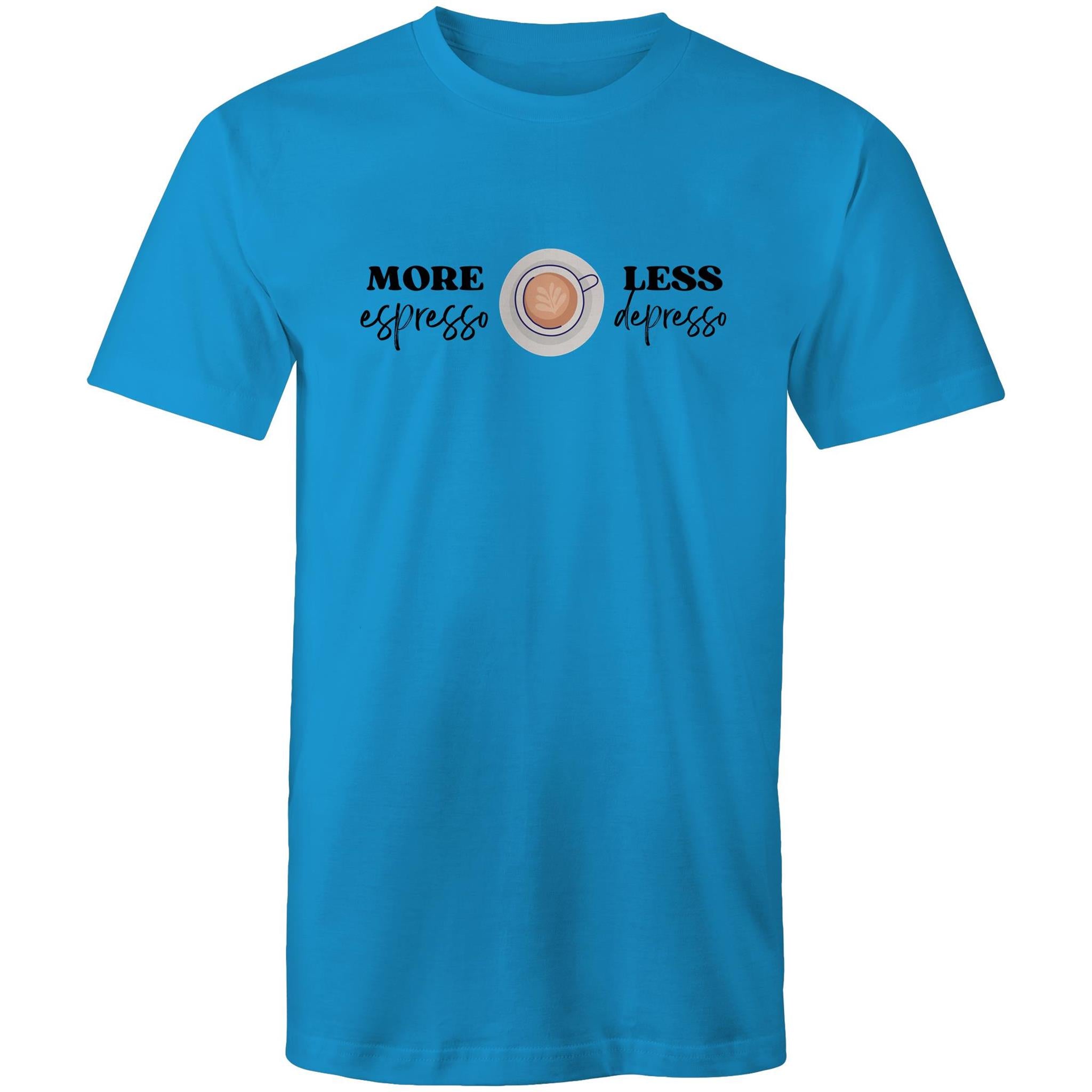 More Espresso Less Depresso - Mens T-Shirt Arctic Blue Mens T-shirt Coffee Printed In Australia