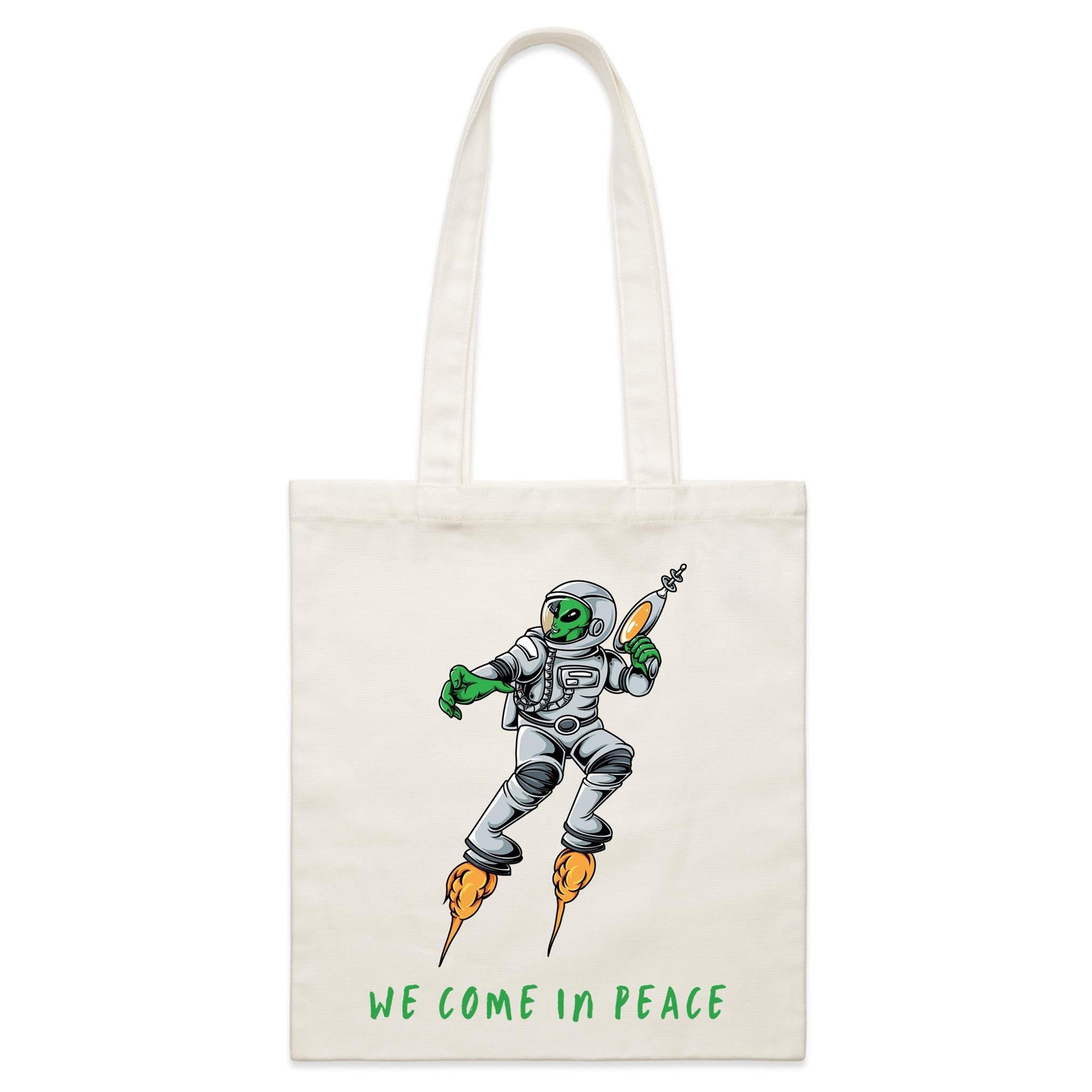 Alien We Come In Peace - Parcel Canvas Tote Bag Default Title Small Tote Bag Printed In Australia Sci Fi