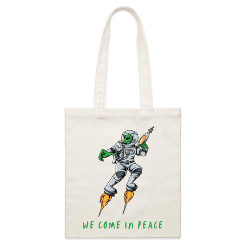 Alien We Come In Peace - Parcel Canvas Tote Bag Default Title Small Tote Bag Printed In Australia Sci Fi