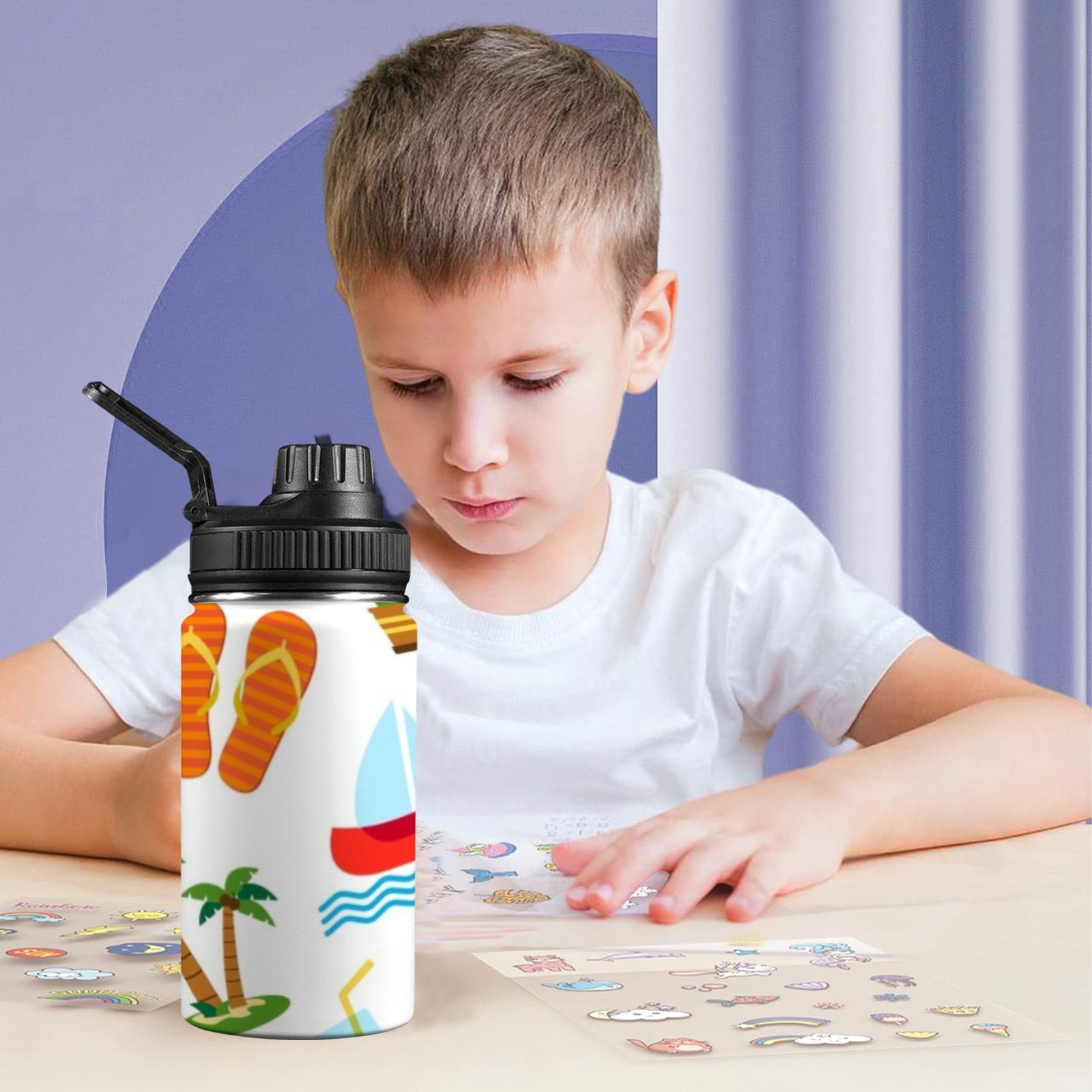 Beach Time Kids Water Bottle with Chug Lid (12 oz) Kids Water Bottle with Chug Lid Printed Offshore Summer