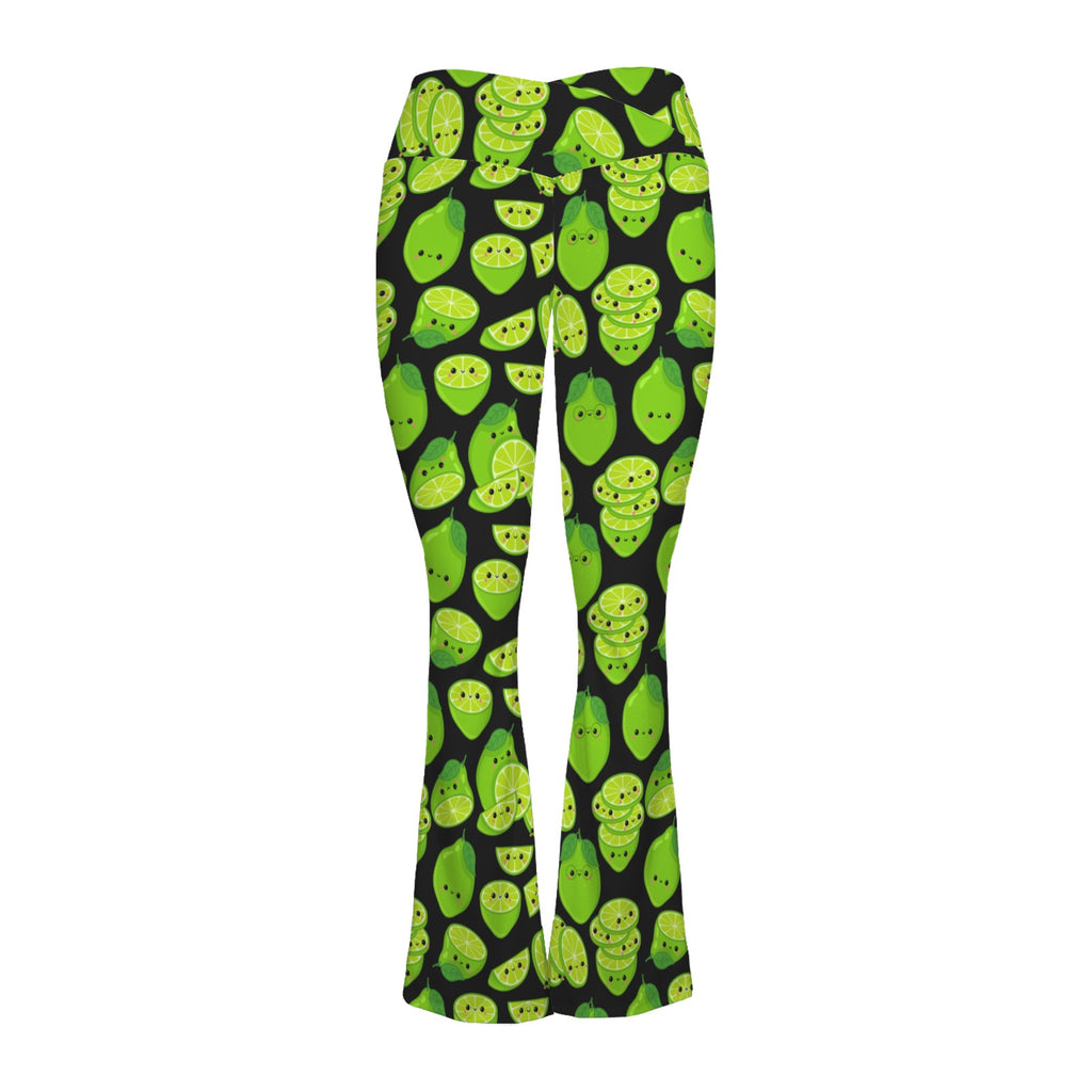 Cute Limes High Waist Crossover Tummy Control Flare Leggings High Waist Flare Leggings Food Printed Offshore