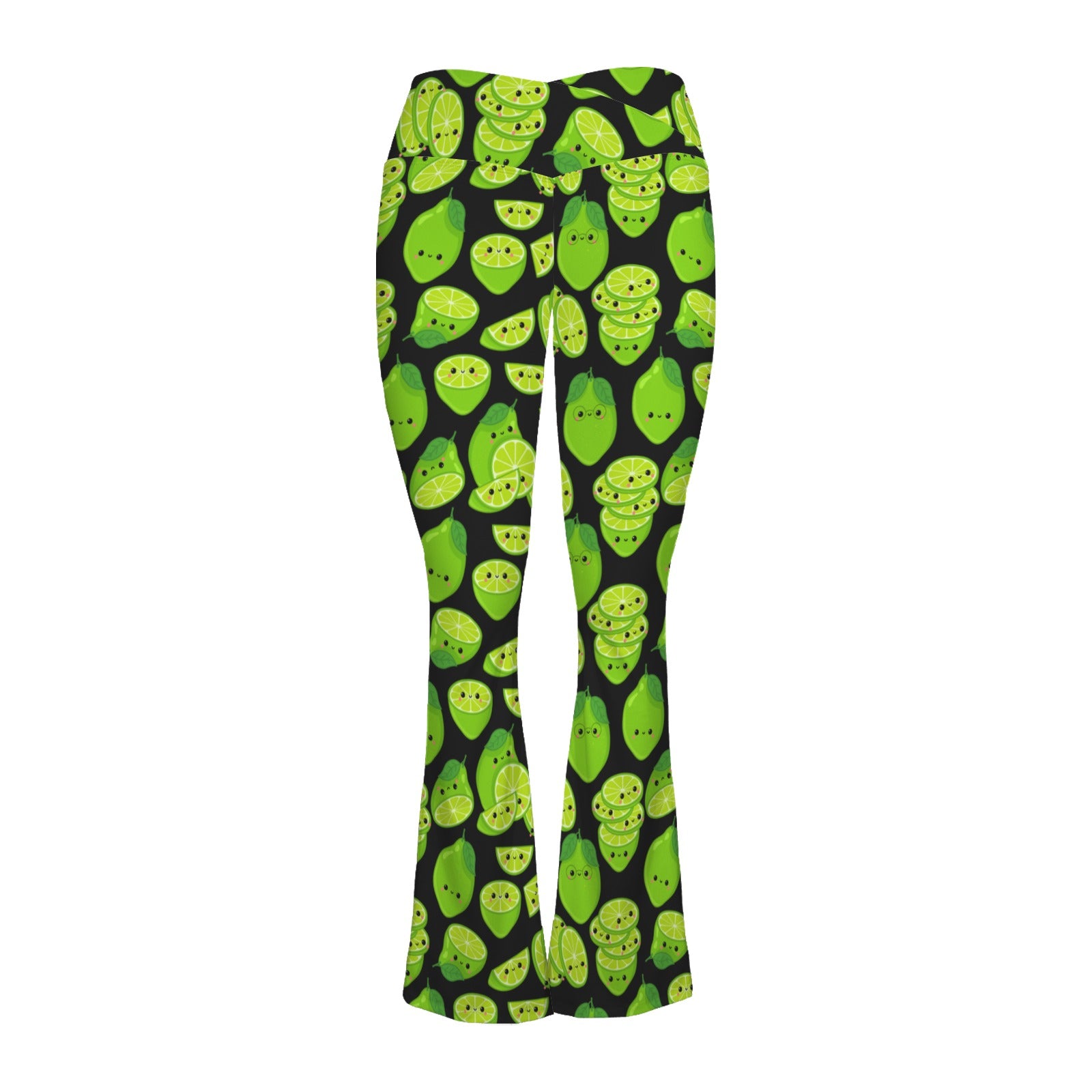 Cute Limes High Waist Crossover Tummy Control Flare Leggings High Waist Flare Leggings Food Printed Offshore