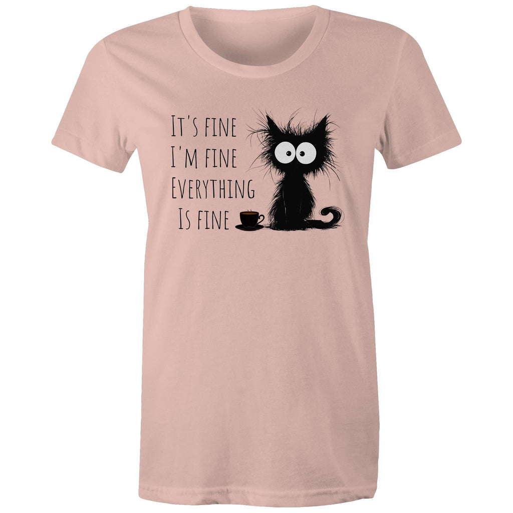 It's Fine, I'm Fine, Frazzled Cat - Womens T-shirt Pale Pink Womens T-shirt animal Printed In Australia