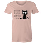 It's Fine, I'm Fine, Frazzled Cat - Womens T-shirt Pale Pink Womens T-shirt animal Printed In Australia