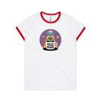 Coffee, Alien, UFO, Take Me To Your Brewer AS Colour Women's Ringer Tee White Red Womens Ringer T-shirt Coffee Printed In Australia Sci Fi