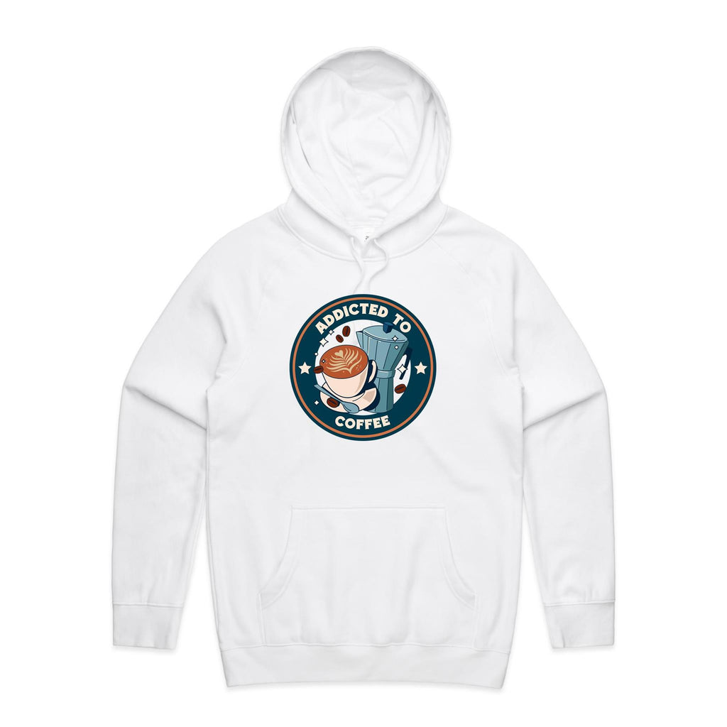 Addicted To Coffee - Mens Hoodie White Mens Hoodie Coffee Printed In Australia