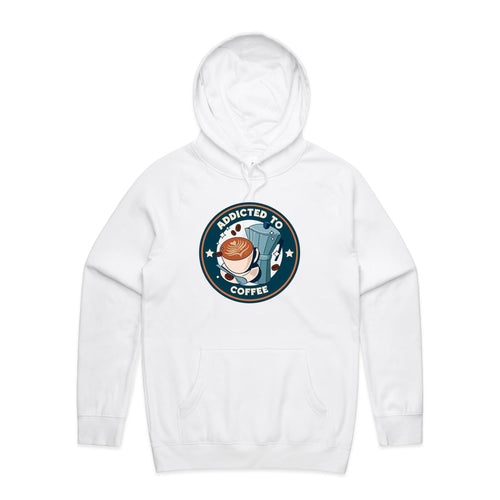 Addicted To Coffee - Mens Hoodie White Mens Hoodie Coffee Printed In Australia
