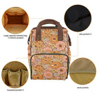 Orange Retro Floral Multi-Function Backpack, Nappy / Diaper Bag Multi-function Backpack, Nappy / Diaper Bag Plants Printed Offshore